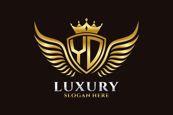 Luxury Royal Wing Letter Crest Gold Color Logo Vector Logótipo — Vetor de Stock