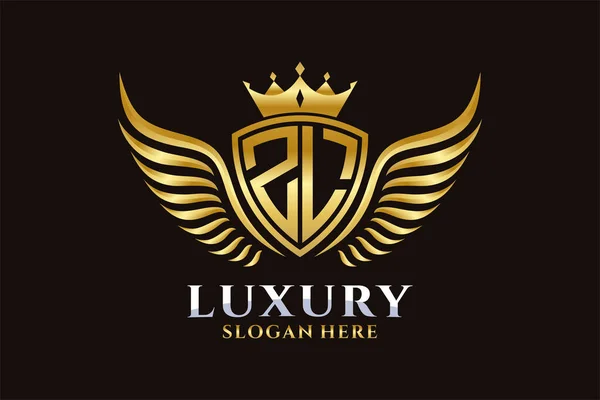 Luxury Royal Wing Letter Crest Gold Color Logo Vector Victory — Stock Vector