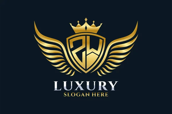 Luxe Koninklijke Vleugel Letter Heuvelrug Gouden Kleur Logo Vector Victory — Stockvector