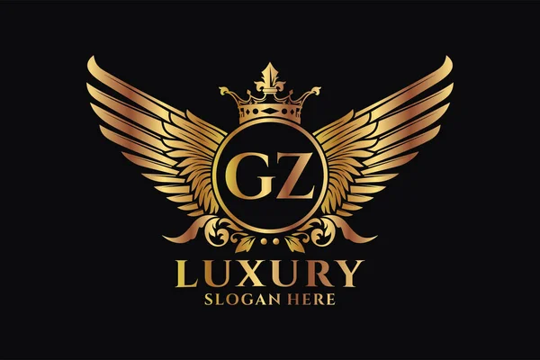 Luxury Royal Wing Letter Crest Gold Color Logo Vector Logótipo — Vetor de Stock