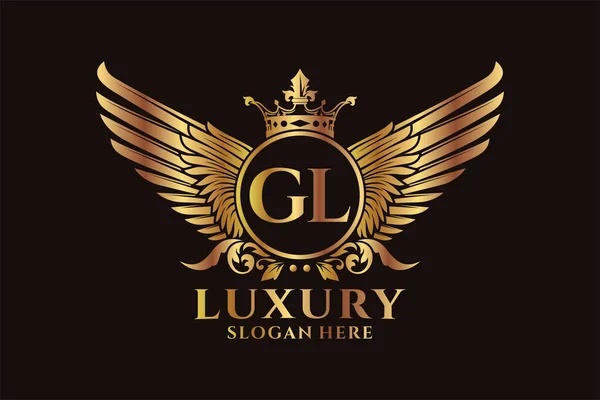 Luxury Royal Wing Letter Crest Gold Color Logo Vector Λογότυπο — Διανυσματικό Αρχείο