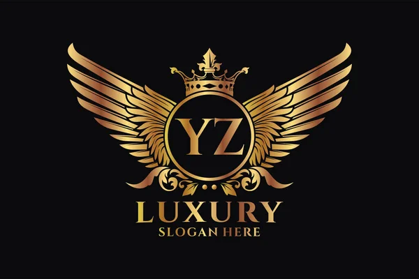 Luxury Royal Wing Letter Crest Gold Color Logo Vector Λογότυπο — Διανυσματικό Αρχείο