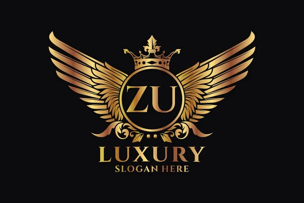 Luxury Royal Wing Letter Crest Gold Color Logo Vector Λογότυπο — Διανυσματικό Αρχείο