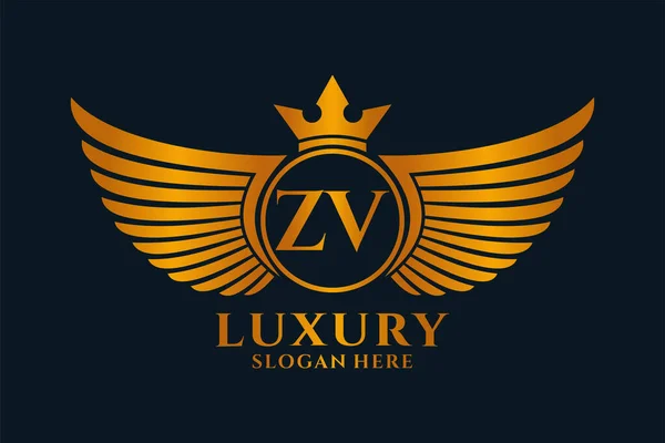 Luxe Koninklijke Vleugel Letter Crest Gouden Kleur Logo Vector Victory — Stockvector