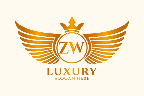 豪華なロイヤルウィングレターZwのクレストゴールドのロゴベクトル 勝利のロゴ クレストロゴ 翼のロゴ ベクトルロゴ — ストックベクタ