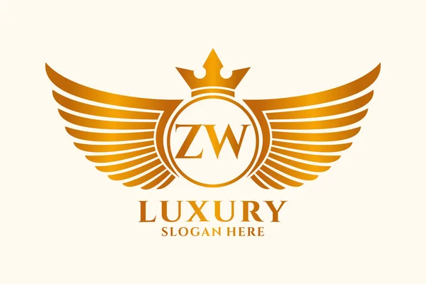 Luxury Royal Wing Letter Crest Gold Color Logo Vector Logótipo — Vetor de Stock