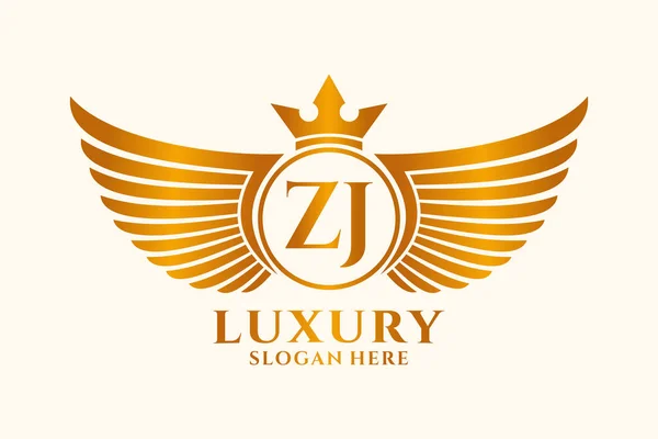 Luxury Royal Wing Letter Crest Gold Color Logo Vetor Logotipo — Vetor de Stock