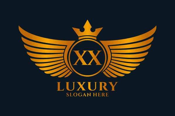 Luxury Royal Wing Letter Crest Gold Color Logo Vector Logótipo —  Vetores de Stock