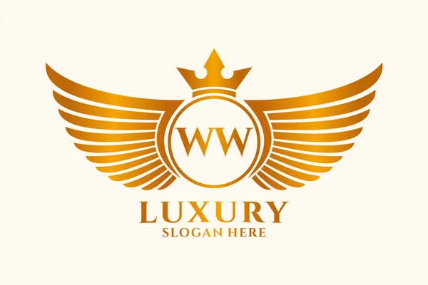 Luxury Royal Wing Letter Crest Gold Color Logo Vector Victory — Stock Vector