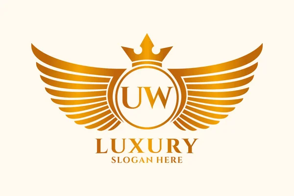 豪華なロイヤルウィングレターUwのクレストゴールドのロゴベクトル 勝利のロゴ クレストロゴ 翼のロゴ ベクトルロゴ — ストックベクタ