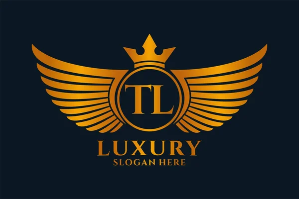 Luxury Royal Wing Letter Crest Gold Color Logo Vector Logótipo —  Vetores de Stock