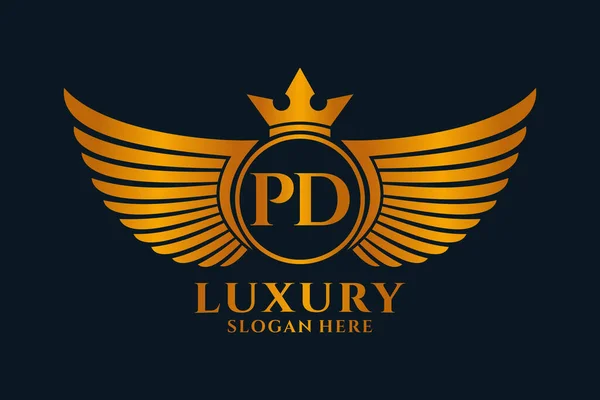 Luxury Royal Wing Letter Crest Gold Color Logo Vector Victory — 图库矢量图片