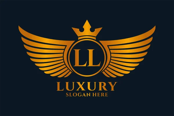 Luxury Royal Wing Letter Crest Gold Color Logo Vector Logótipo — Vetor de Stock