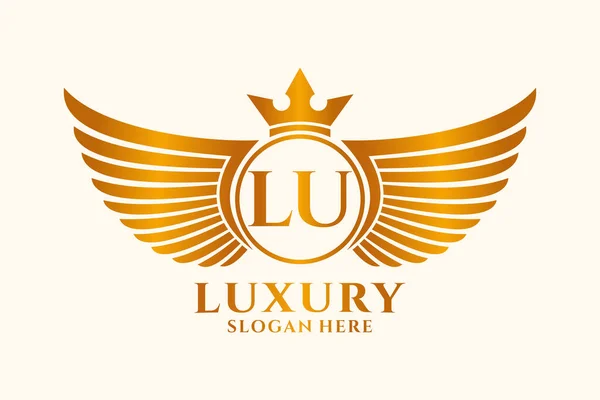 Luxury Royal Wing Letter Crest Gold Color Logo Vector Victory — Stock vektor