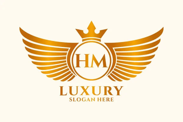 Luxury Royal Wing Letter Crest Gold Color Logo Vector Logótipo — Vetor de Stock