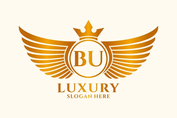 Luxury Royal Wing Letter Crest Gold Color Logo Vector Logótipo —  Vetores de Stock