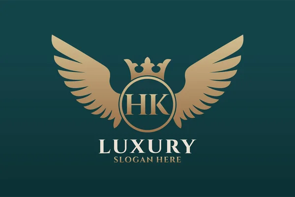 Luxury Royal Wing Letter Crest Gold Color Logo Vector Victory — Vetor de Stock