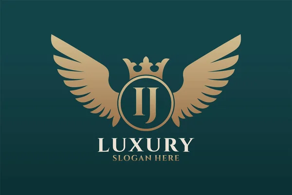 Luxusní Královské Křídlo Písmeno Ijcrest Zlatá Barva Logo Vektor Victory — Stockový vektor