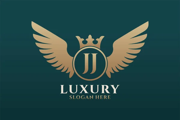 Luxury Royal Wing Letter Crest Gold Color Logo Vector Logótipo — Vetor de Stock