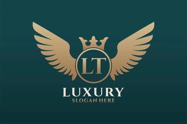 Luxo Asa Real Letra Crista Cor Ouro Logo Vetor Logotipo —  Vetores de Stock