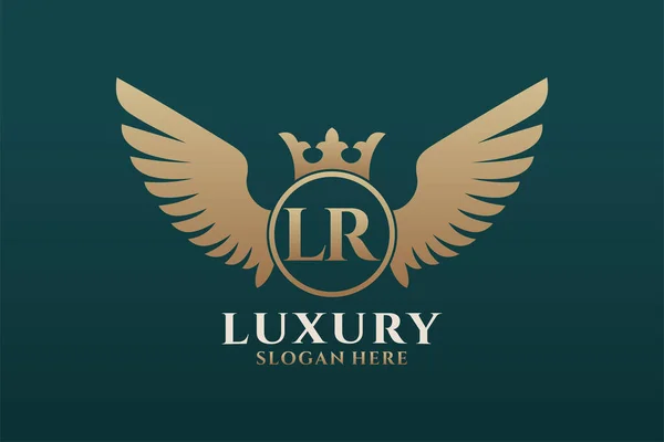 Luxo Asa Real Letra Crista Cor Ouro Logo Vetor Logotipo —  Vetores de Stock
