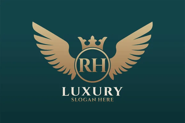 Luxury Royal Wing Letter Crest Gold Color Logo Vector Logótipo — Vetor de Stock