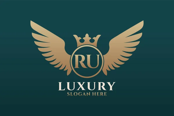 Luxury Royal Wing Letter Crest Gold Color Logo Vector Logótipo — Vetor de Stock