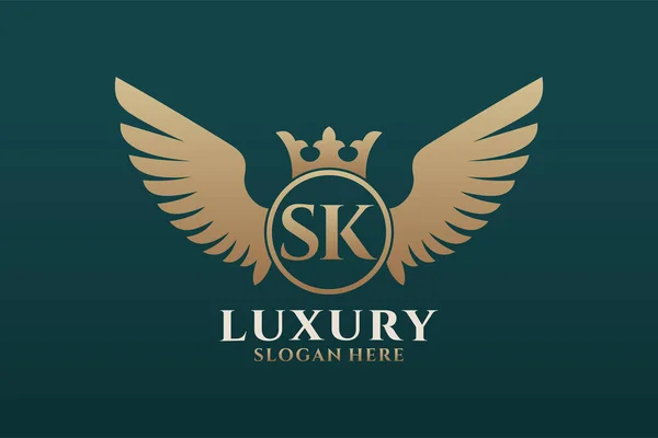 Luxury Royal Wing Letter Crest Gold Color Logo Vector Logótipo — Vetor de Stock