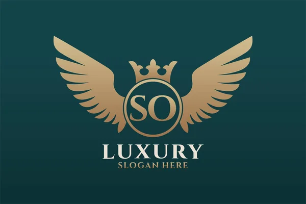 Luxury Royal Wing Letter Crest Gold Color Logo Vetor Logotipo — Vetor de Stock