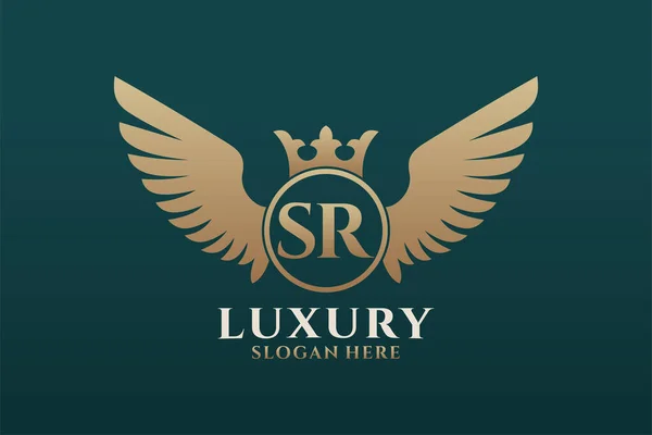 Luxury Royal Wing Letter Crest Gold Color Logo Vector Logótipo — Vetor de Stock