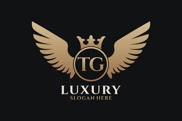 Luxury Royal Wing Letter Crest Gold Color Logo Vector Logótipo — Vetor de Stock