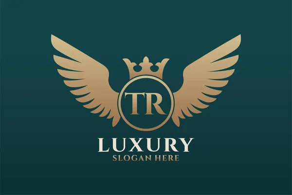 Luxury Royal Wing Letter Crest Gold Color Logo Vector Logótipo — Vetor de Stock