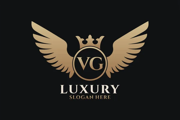 Luxus Königlicher Flügel Buchstabe Wappen Goldfarben Logo Vektor Victory Logo — Stockvektor