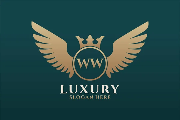 Luxusní Královské Křídlo Písmeno Znak Zlatá Barva Logo Vektor Victory — Stockový vektor