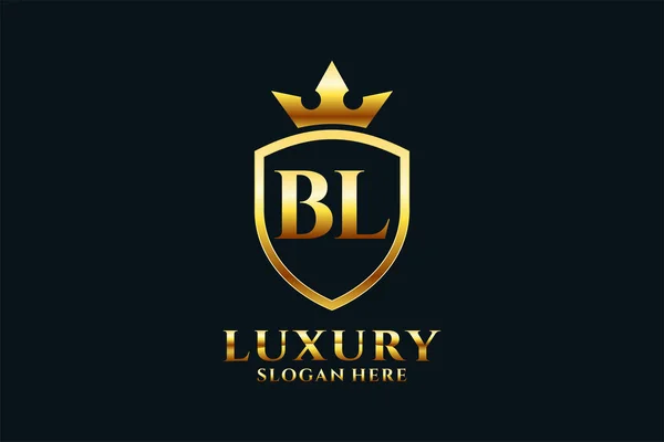 Elegante Logo Monogram Lusso Modello Distintivo Con Pergamene Corona Reale — Vettoriale Stock