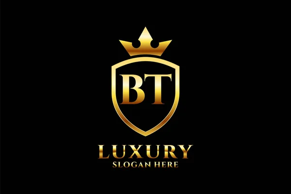 Logo Monogramme Luxe Élégant Modèle Badge Avec Rouleaux Couronne Royale — Image vectorielle