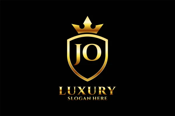 Logotipo Monograma Luxo Elegante Modelo Crachá Com Pergaminhos Coroa Real — Vetor de Stock