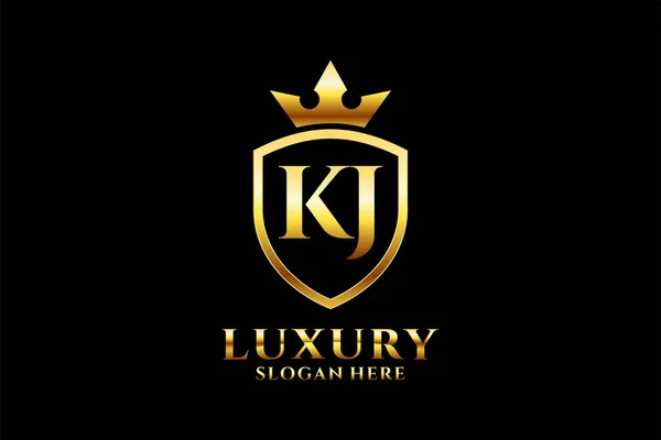 Elegante Luxe Monogram Logo Badge Template Met Rollen Koninklijke Kroon — Stockvector