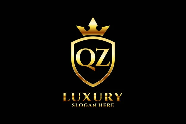 Logotipo Monograma Luxo Elegante Modelo Crachá Com Pergaminhos Coroa Real —  Vetores de Stock