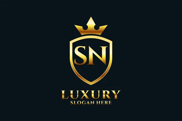 Elegante Logo Monogram Lusso Modello Distintivo Con Pergamene Corona Reale — Vettoriale Stock