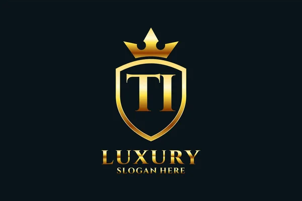 Elegant Luxury Monogram Logo Atau Template Lencana Dengan Gulungan Dan - Stok Vektor