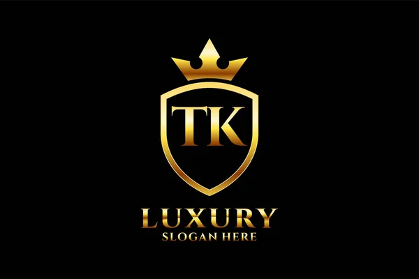 Eleganckie Luksusowe Logo Monogramu Lub Szablon Odznaki Zwojami Koroną Królewską — Wektor stockowy