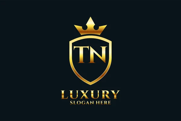Eleganckie Luksusowe Logo Monogramu Lub Szablon Odznaki Zwojami Koroną Królewską — Wektor stockowy