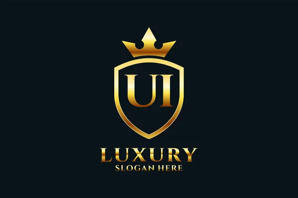 Elegante Logo Monogramma Lusso Modello Distintivo Con Pergamene Corona Reale — Vettoriale Stock