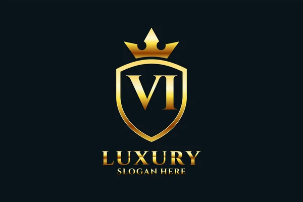 Eleganckie Luksusowe Logo Monogramowe Lub Szablon Odznaki Zwojami Koroną Królewską — Wektor stockowy