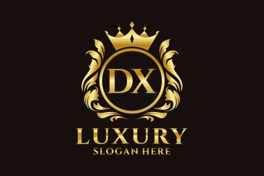 Lüks markalaşma projeleri ve diğer vektör illüstrasyonları için vektör sanatında DX Harfi Kraliyet Logosu şablonu.