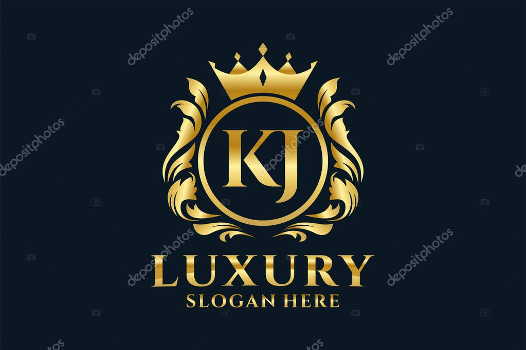 KJ Letter Royal Luxury Logo template in vector art for luxurious branding projects and other vector illustration.