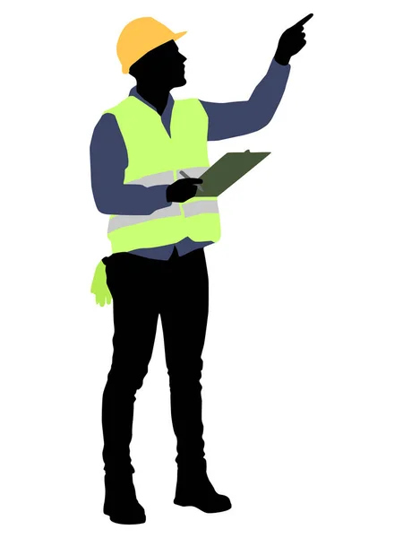 Silhouette Eines Arbeiters Mit Helm Vektor Flachbild Illustration Isoliert Auf — Stockvektor