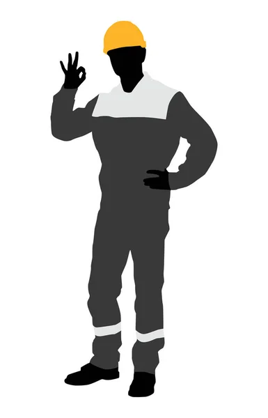 Silueta Trabajador Con Casco Ilustración Estilo Plano Vectorial Aislada Blanco — Vector de stock