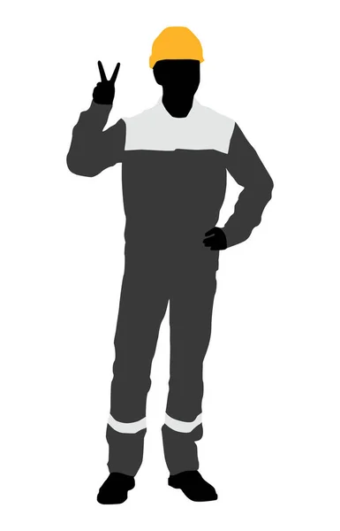 Silueta Trabajador Con Casco Ilustración Estilo Plano Vectorial Aislada Blanco — Vector de stock